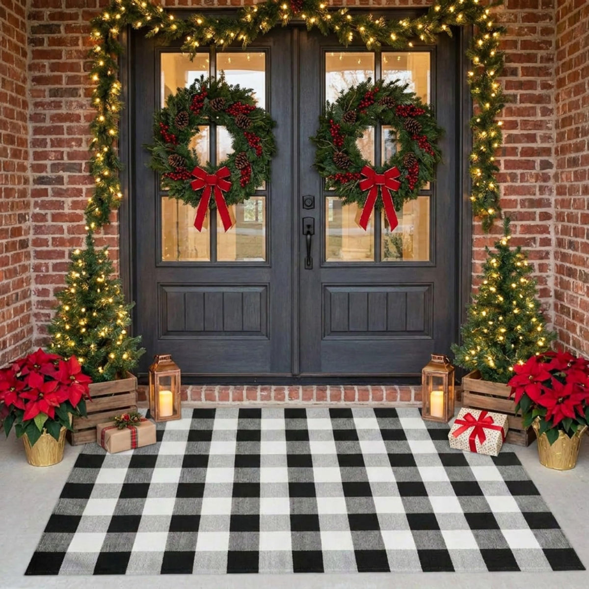 Blue Buffalo Plaid Outdoor Rug, 27.5x43