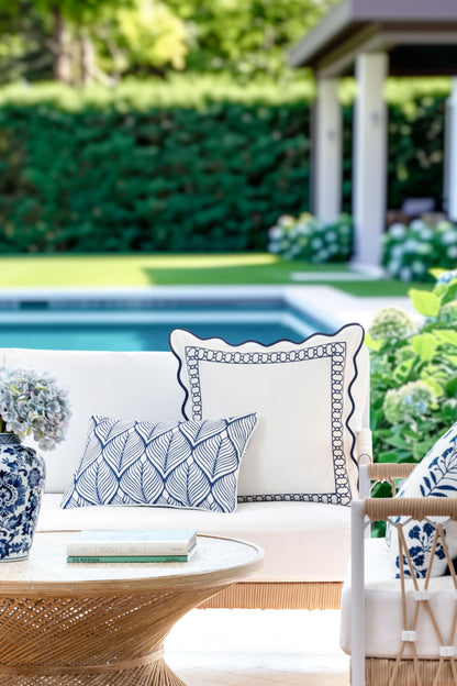 Navy Greek Key Outdoor Lumbar Pillow Cover, 12x20