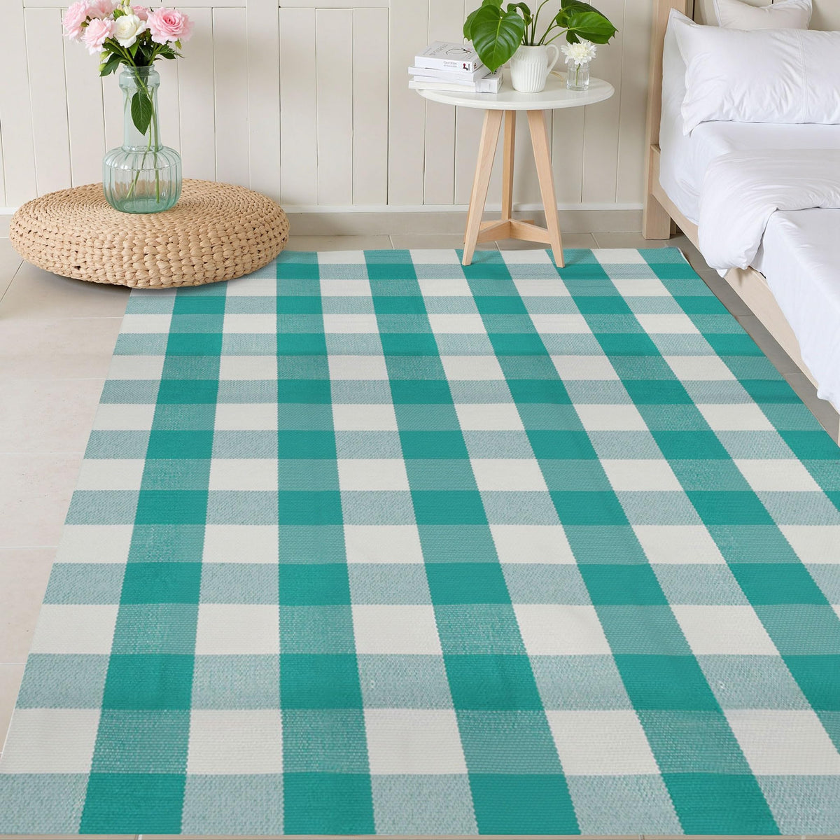 SEEKSEE Blue Buffalo Plaid Porch Rug, 27.5x43