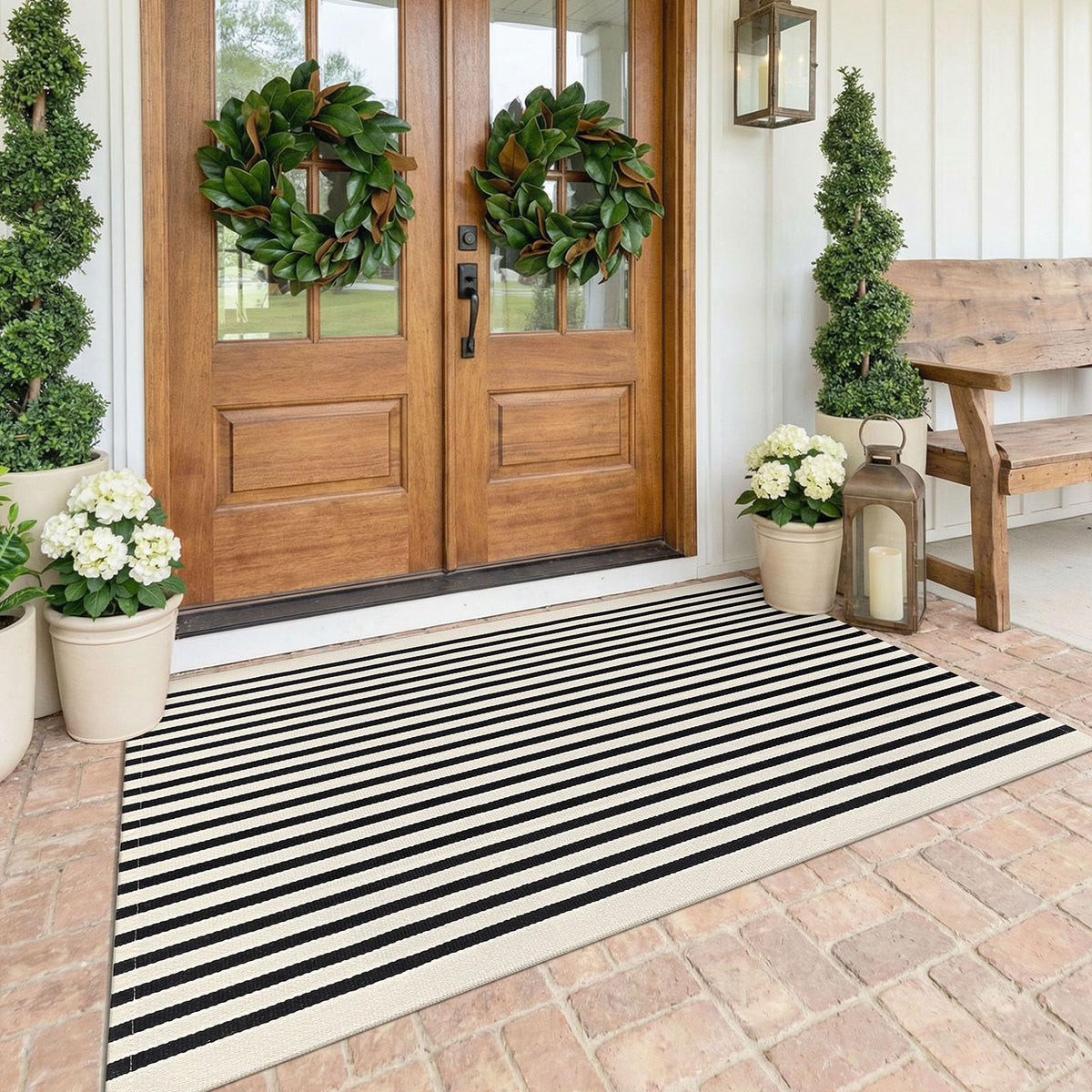 Navy and White Striped Cotton Rug, 28x43