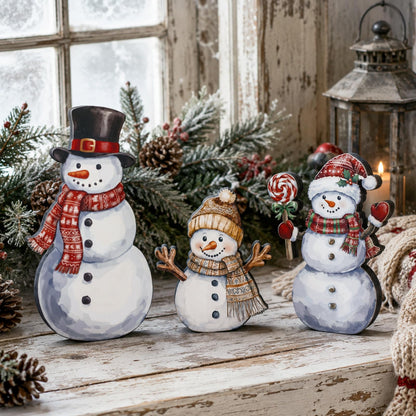 Chinoiserie Wooden Snowmen, Set of 3
