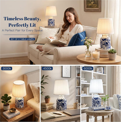 Blue and White Ceramic Cordless Lamps, Set of 2