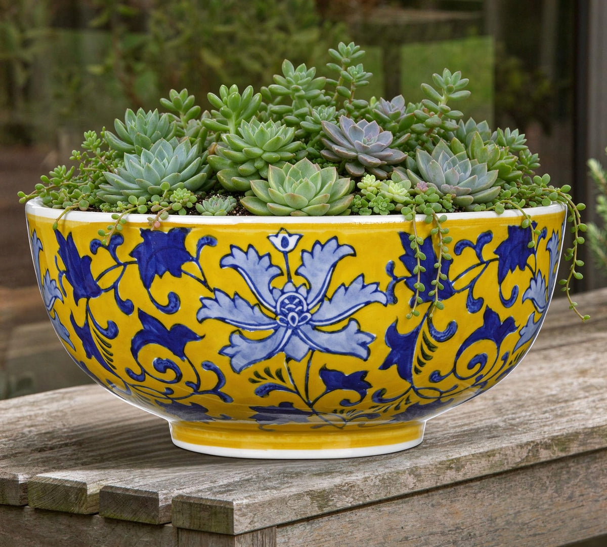 Blue and White Chinoiserie Bowl Planter, 9 Inch
