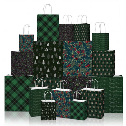 Blue Toile Christmas Kraft Gift Bags, Set of 18