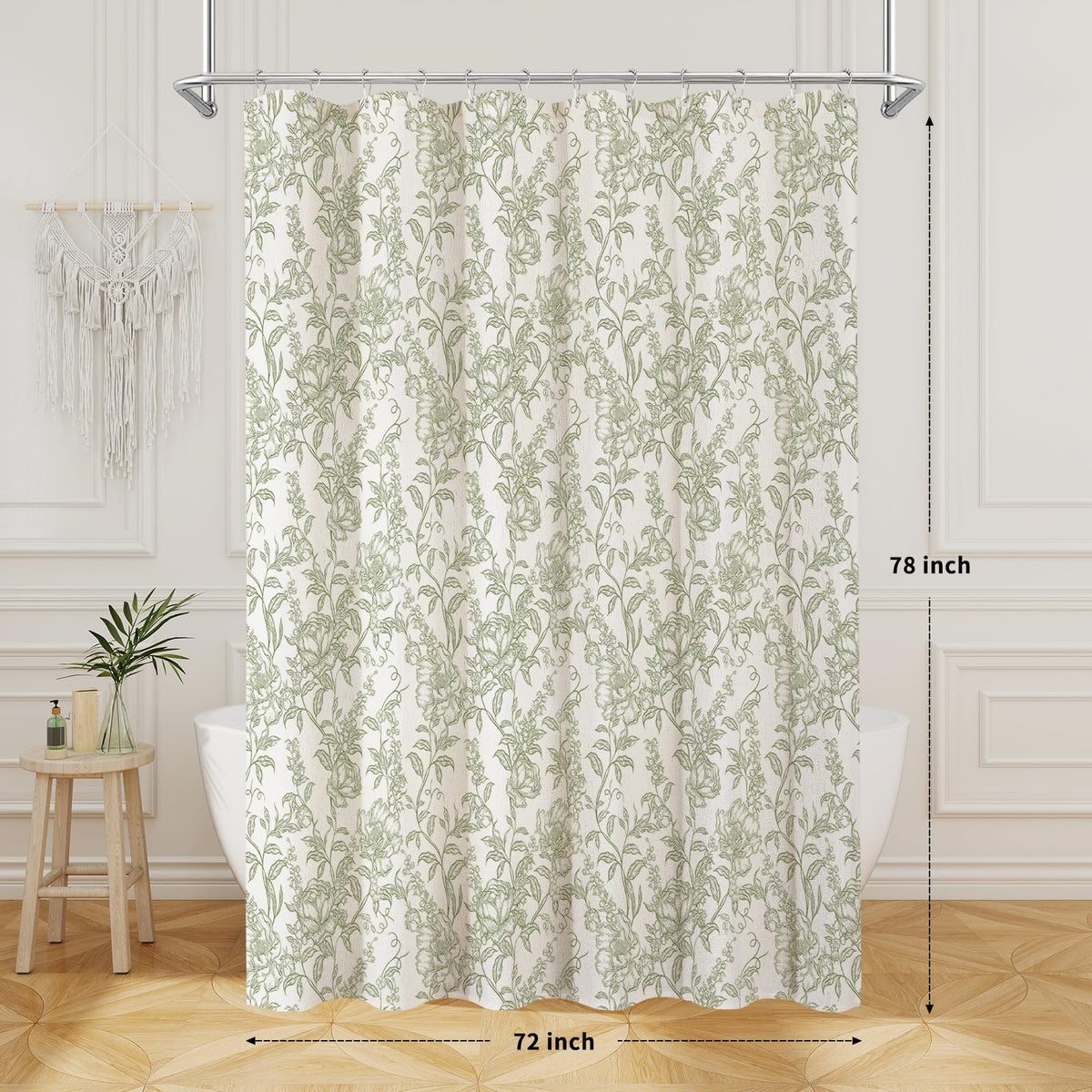 Blue Floral Linen Blend Shower Curtain