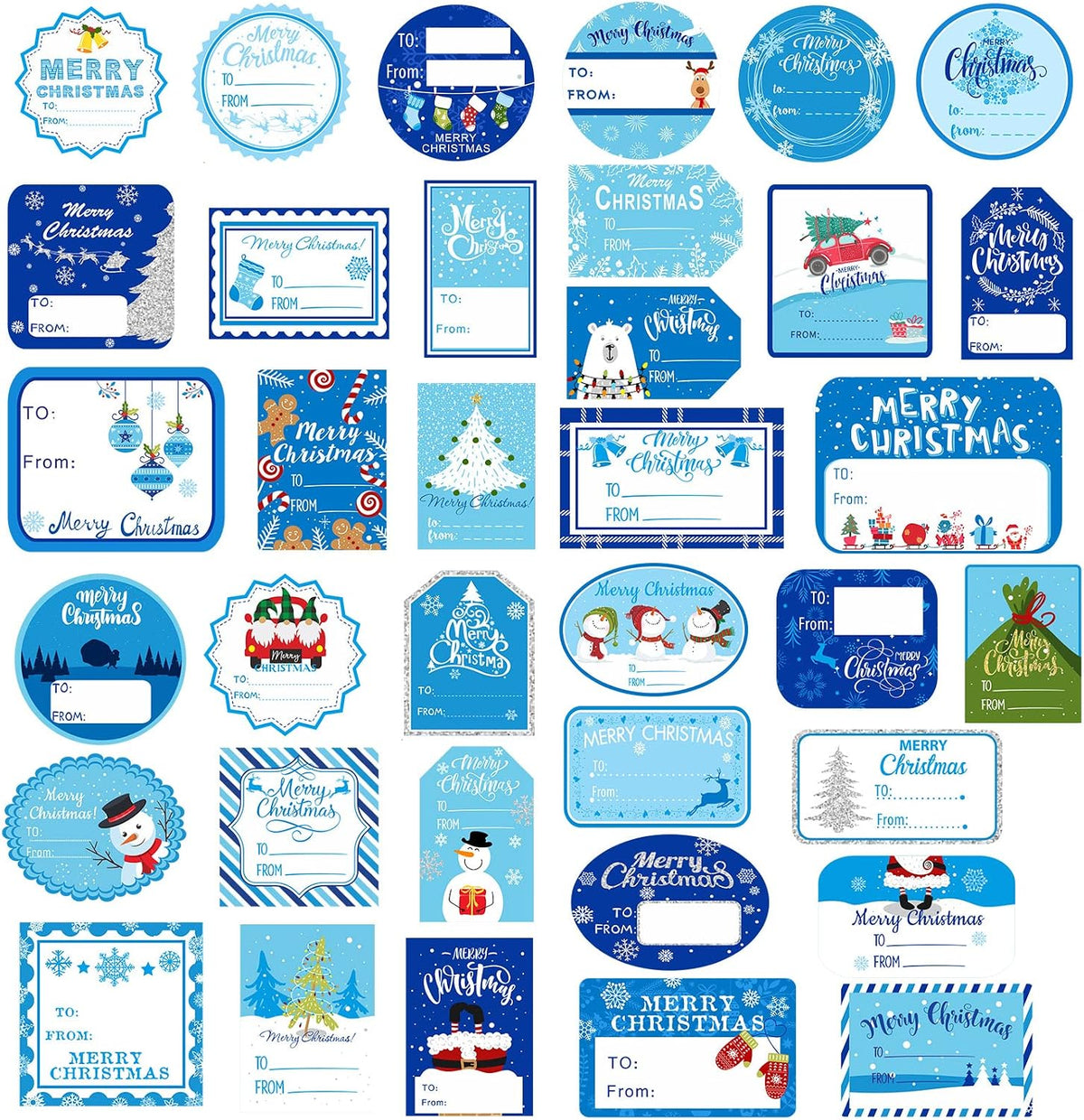 Blue Christmas Name Tag Stickers, 144 Pieces