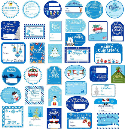 Blue Christmas Name Tag Stickers, 144 Pieces