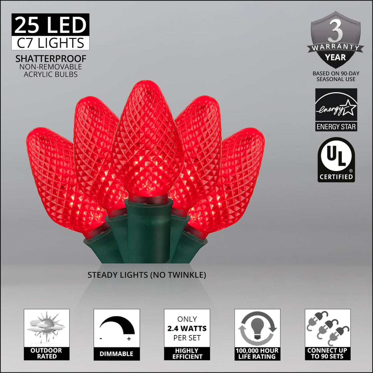 Blue C9 LED Christmas Light Set, 25 Bulbs