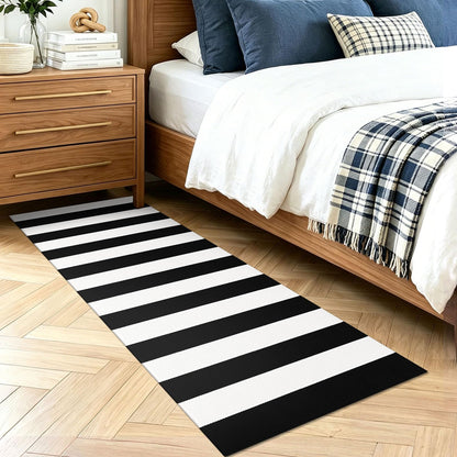 Navy and White Striped Cotton Rug, 28x43