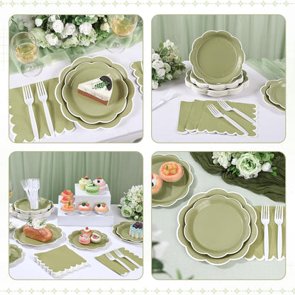 Blue Scalloped Paper Plates and Napkins, Serves 24
