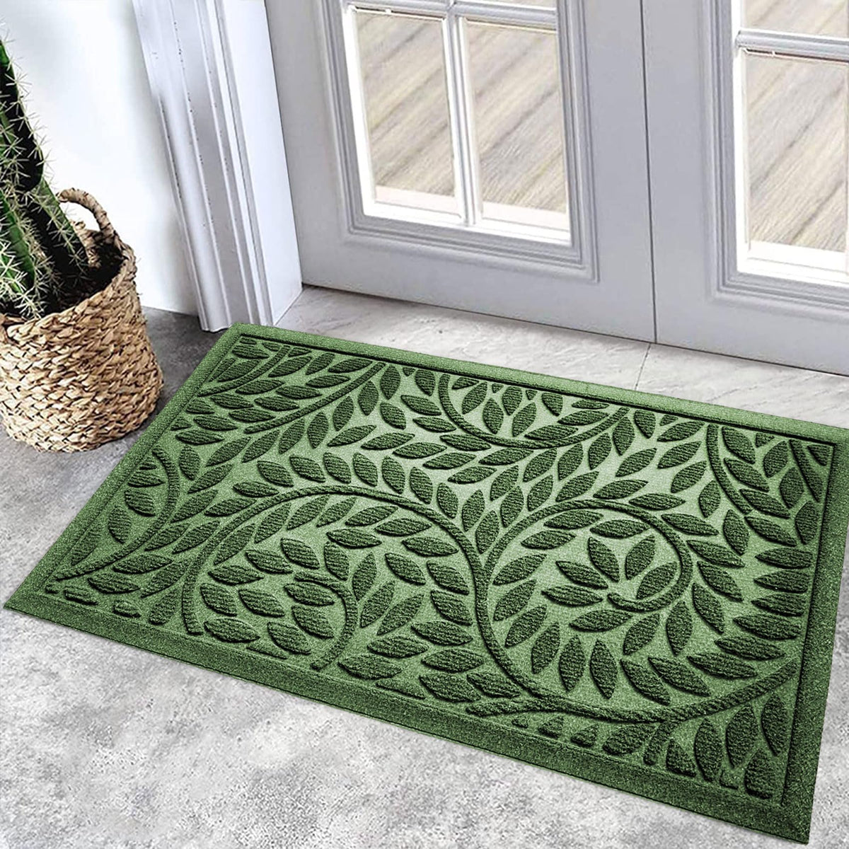 Blue Leaf Front Door Mat, Non-Slip Rubber