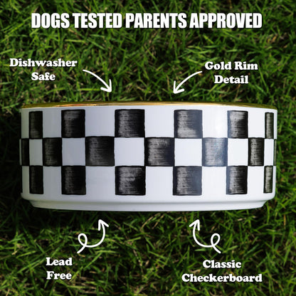 Blue and White Checkered Ceramic Dog Bowls
