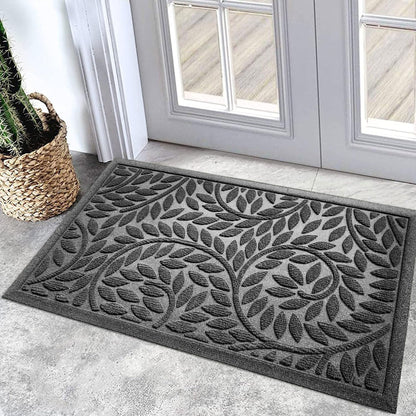 Blue Leaf Front Door Mat, Non-Slip Rubber