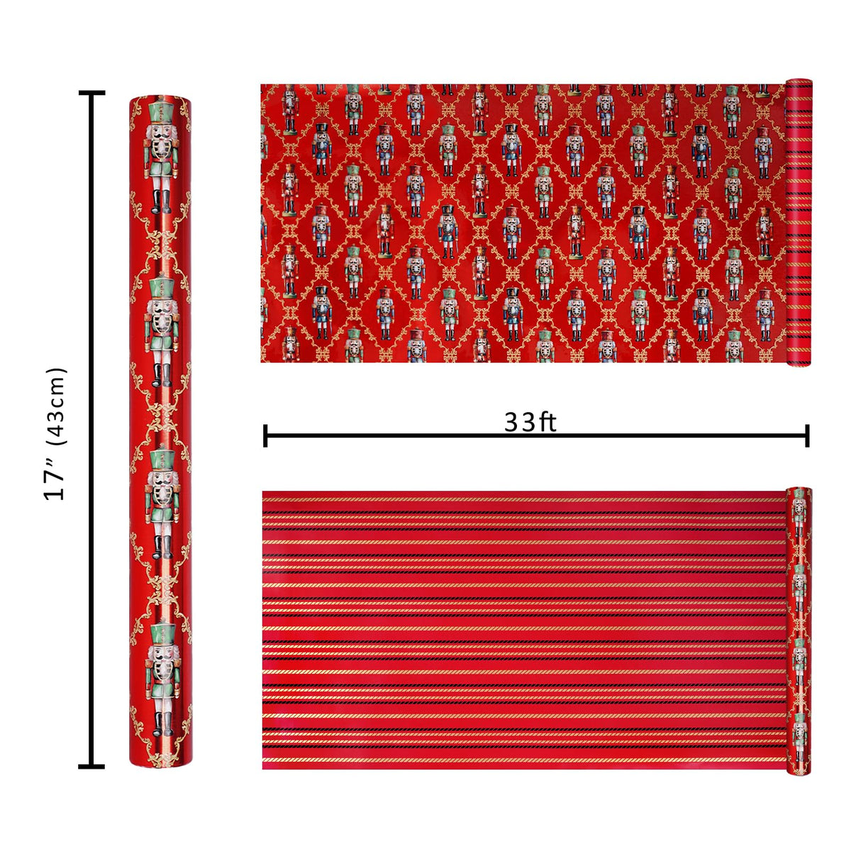 Nutcracker Reversible Christmas Wrapping Paper, 33 Ft