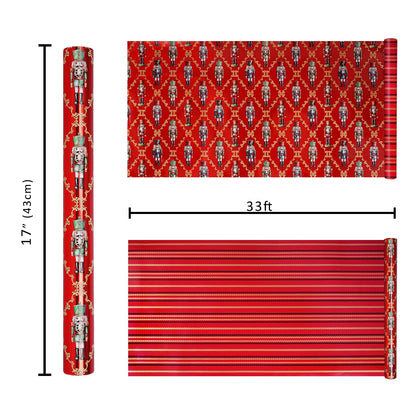 Nutcracker Reversible Christmas Wrapping Paper, 33 Ft