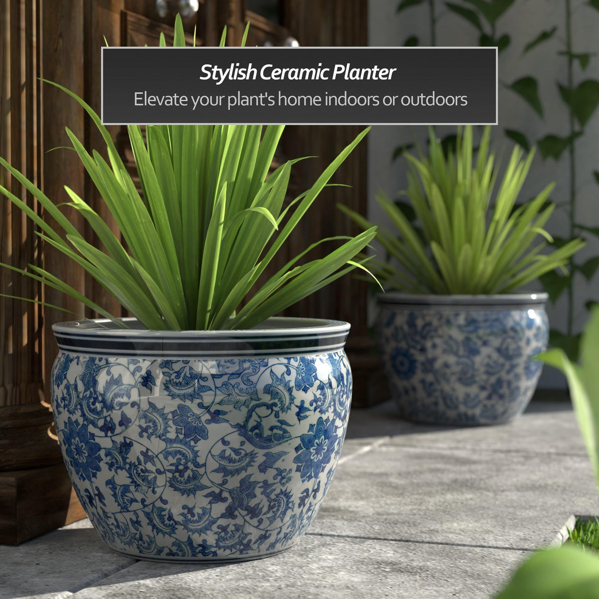 Ladies Blue and White Porcelain Fishbowl Planter
