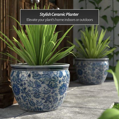 Ladies Blue and White Porcelain Fishbowl Planter