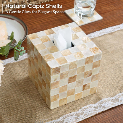 Navy Capiz Square Tissue Box Cover
