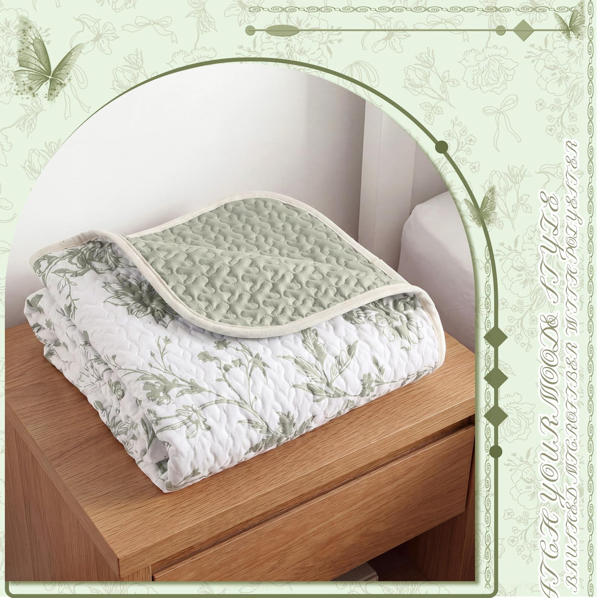 Blue Floral Quilted Throw Blanket, 50 x 60 Inch