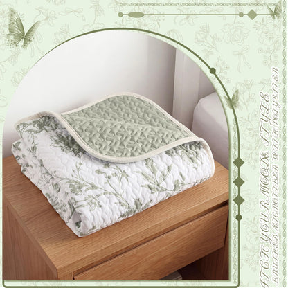 Blue Floral Quilted Throw Blanket, 50 x 60 Inch