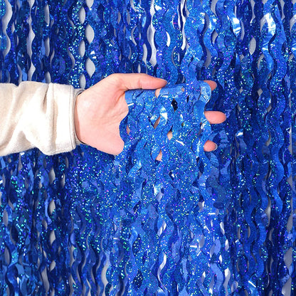 Navy Blue Foil Fringe Curtains, 4 Pack