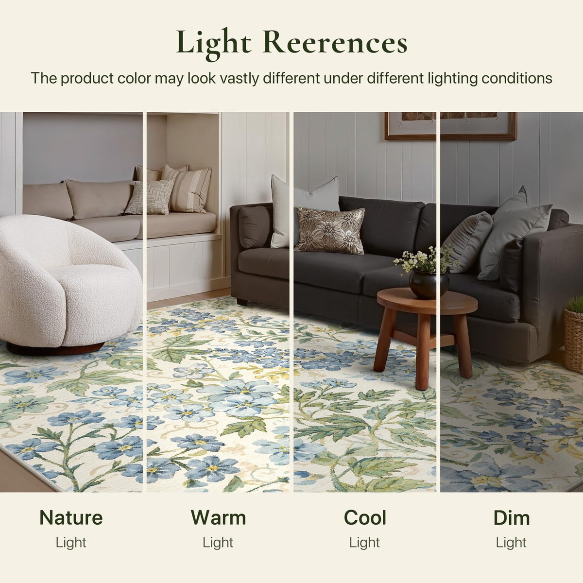 Bavni Dusty Blue Floral Washable Rug
