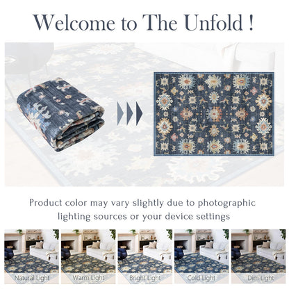 Washable Area Rug, Delft Blue Vintage Floral
