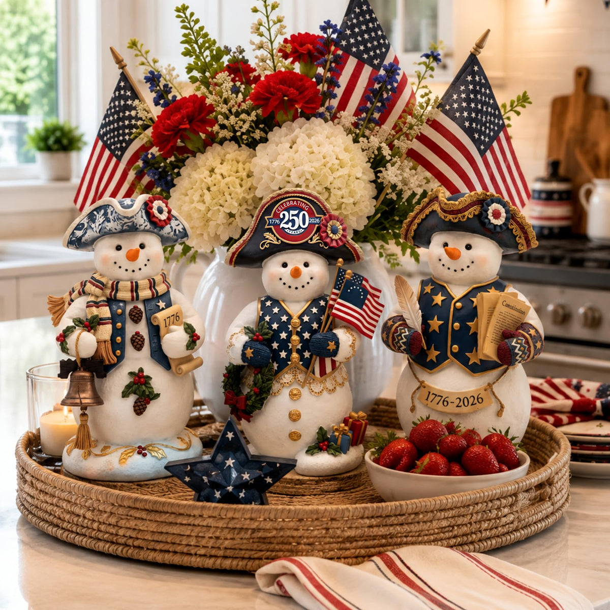 Chinoiserie Wooden Snowmen, Set of 3