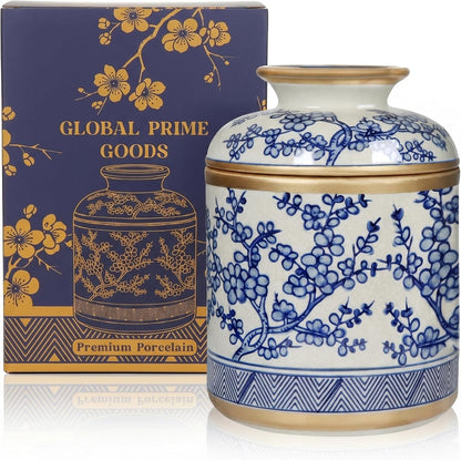 Round Chinoiserie Ceramic Tissue Holder with Lid