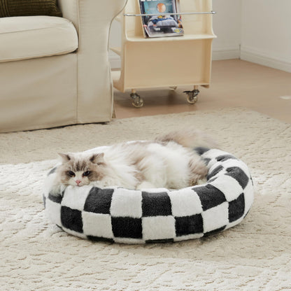 Blue Checkered Round Dog Bed