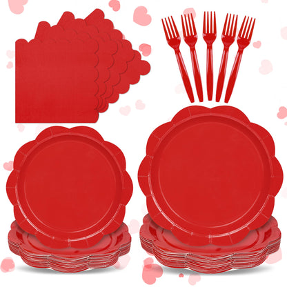 Blue Scalloped Paper Plates and Napkins, Serves 24