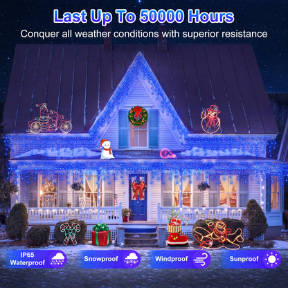 Blue and Cool White Icicle Lights, 164 ft