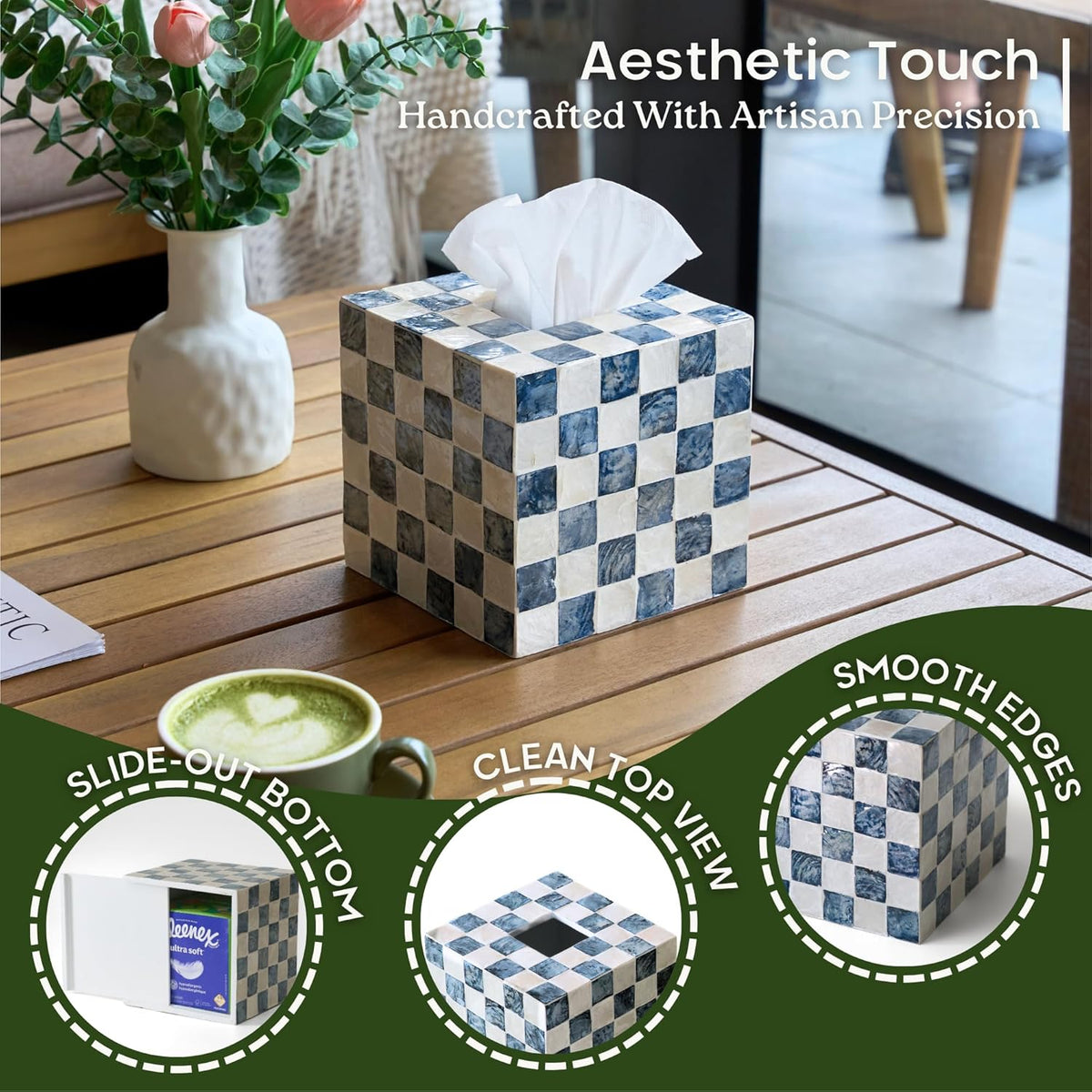 Navy Capiz Square Tissue Box Cover