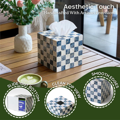 Navy Capiz Square Tissue Box Cover