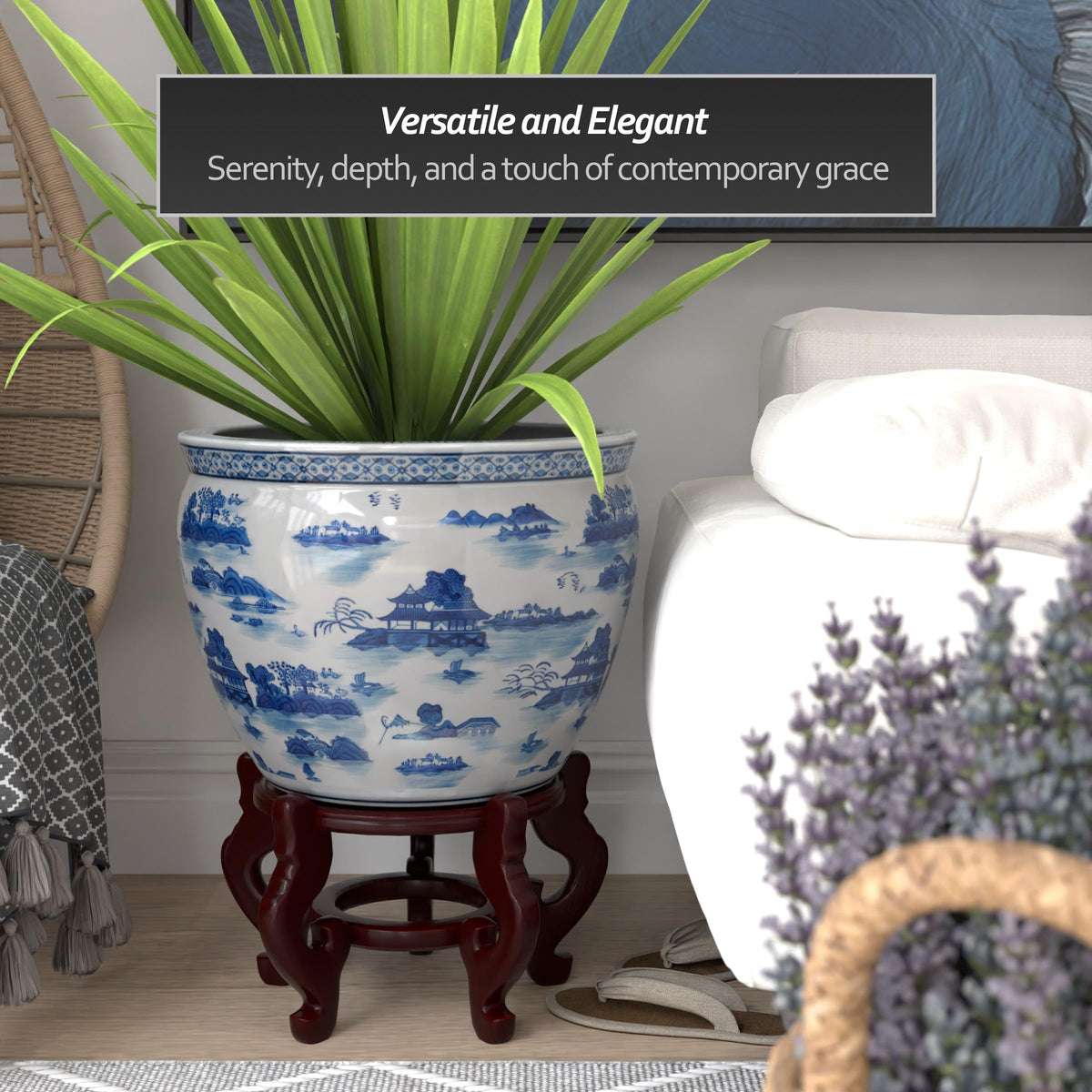 Ladies Blue and White Porcelain Fishbowl Planter
