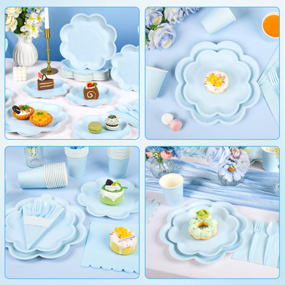 Blue and White Paper Tableware Set, Serves 50