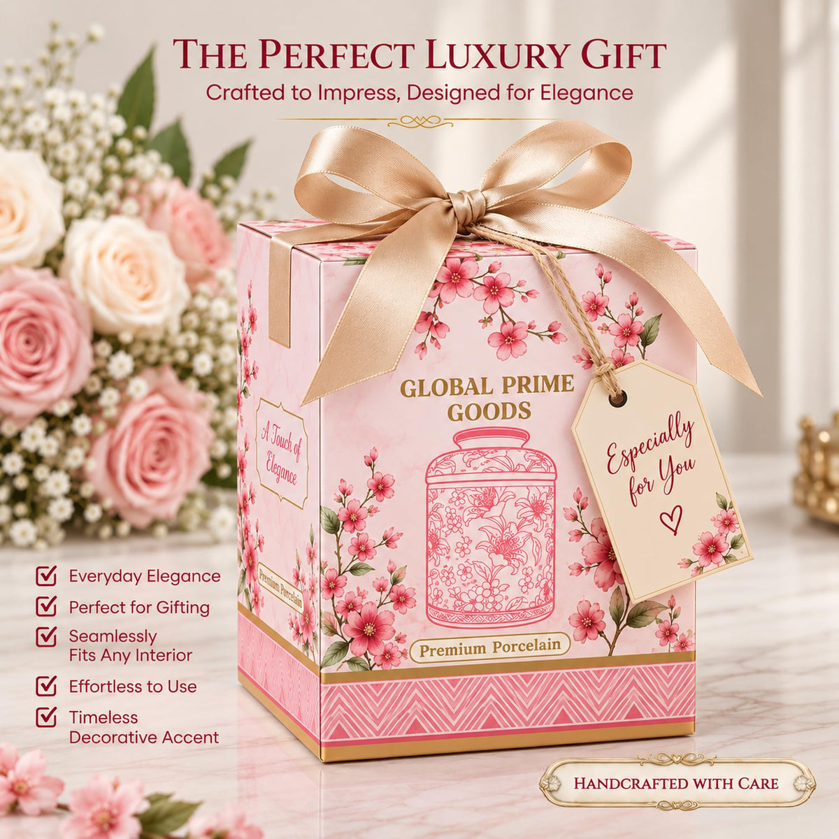 Round Chinoiserie Ceramic Tissue Holder with Lid