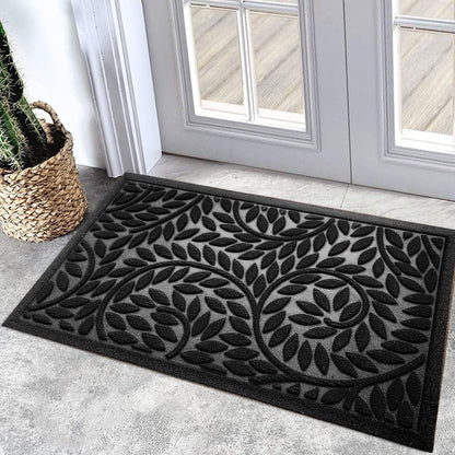 Blue Leaf Front Door Mat, Non-Slip Rubber