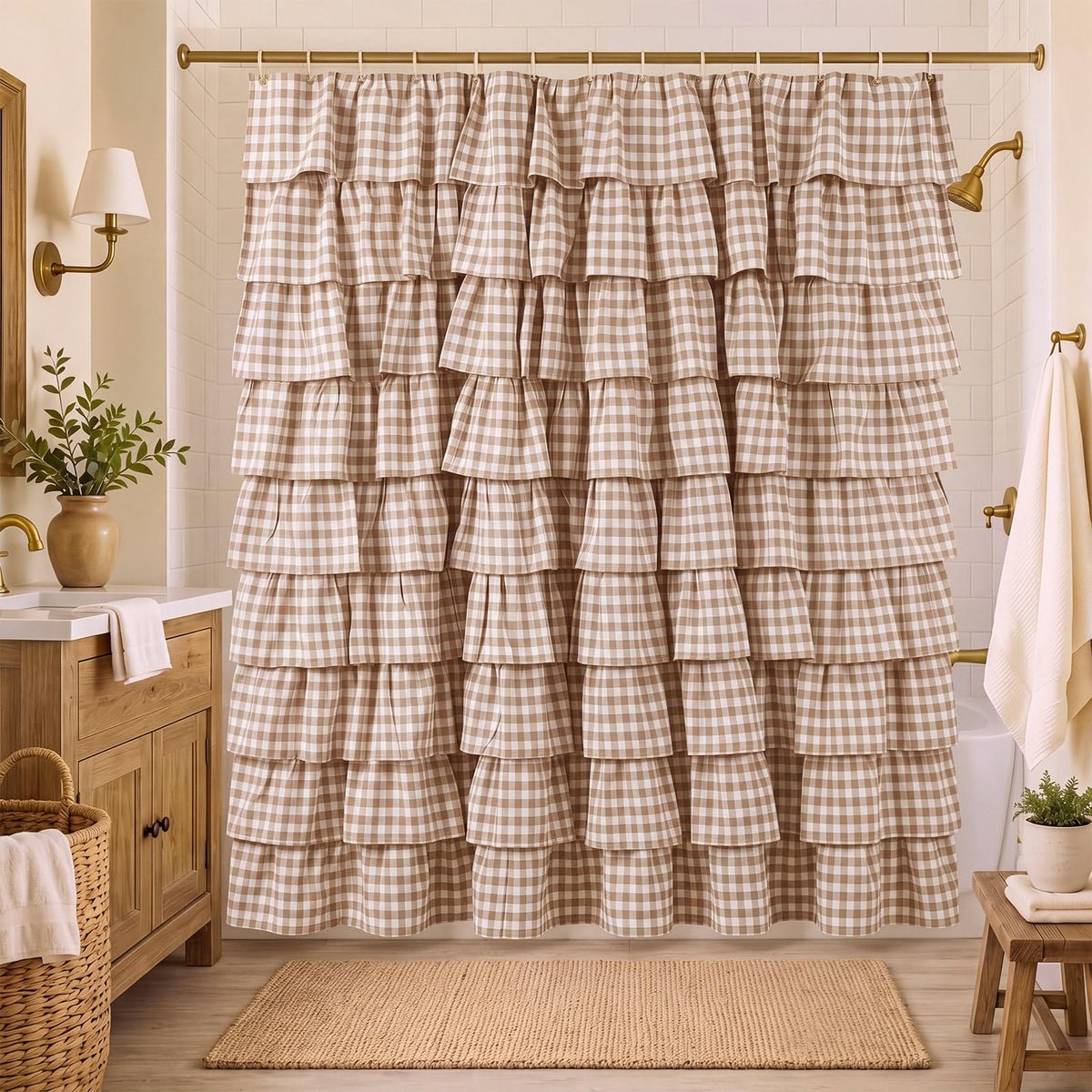 Ruffled Gingham Shower Curtain, 72 x 72