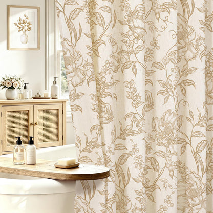 Blue Floral Linen Blend Shower Curtain