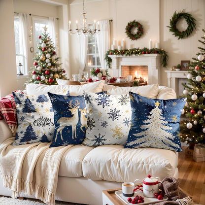 Navy Velvet Christmas Pillow Covers, Set of 4