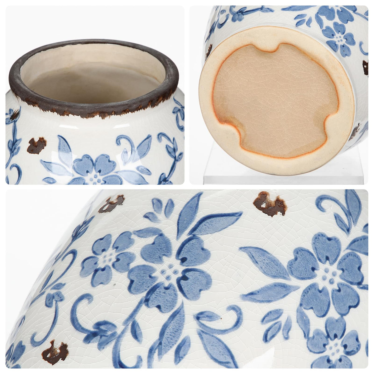 Hollyone Blue and White Chinoiserie Bottle Vase, 7 Inch