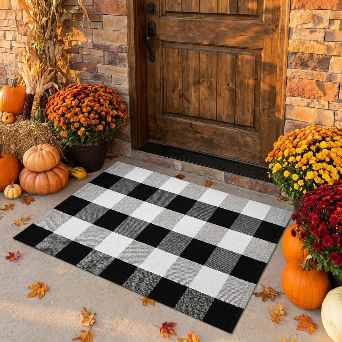 SEEKSEE Blue Buffalo Plaid Porch Rug, 27.5x43