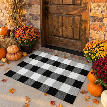 SEEKSEE Blue Buffalo Plaid Porch Rug, 27.5x43