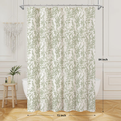 Blue Floral Linen Blend Shower Curtain
