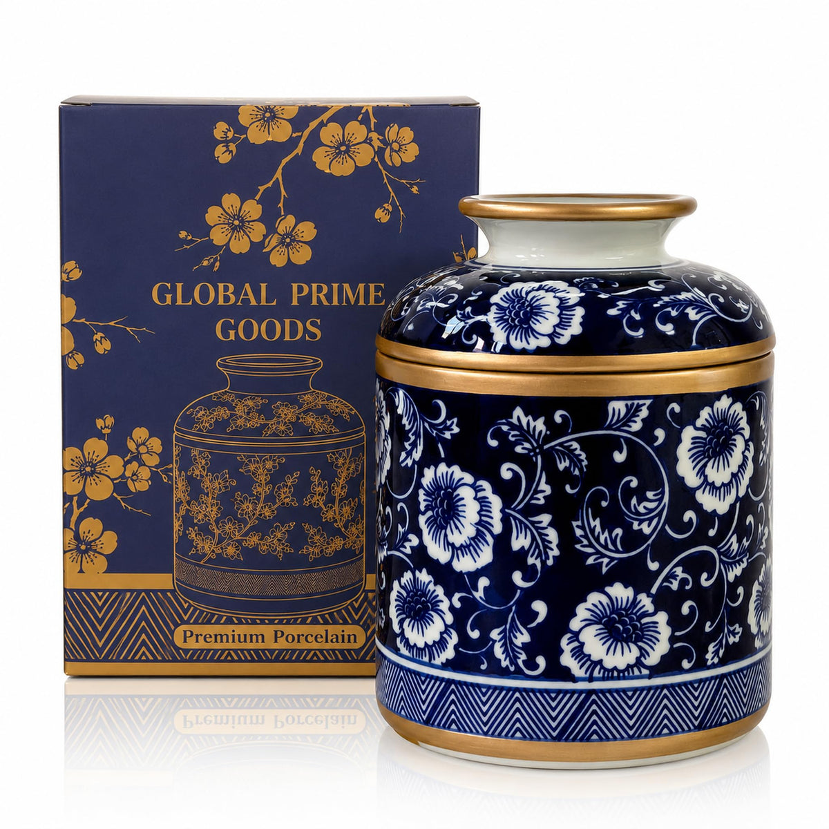 Round Chinoiserie Ceramic Tissue Holder with Lid