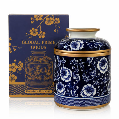 Round Chinoiserie Ceramic Tissue Holder with Lid