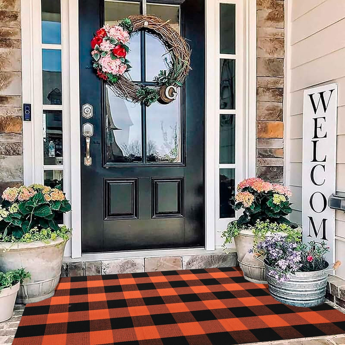 Blue Buffalo Plaid Outdoor Rug, 27.5x43