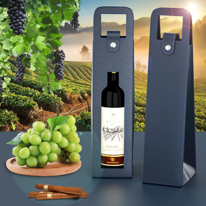 Blue Leather Wine Gift Bag