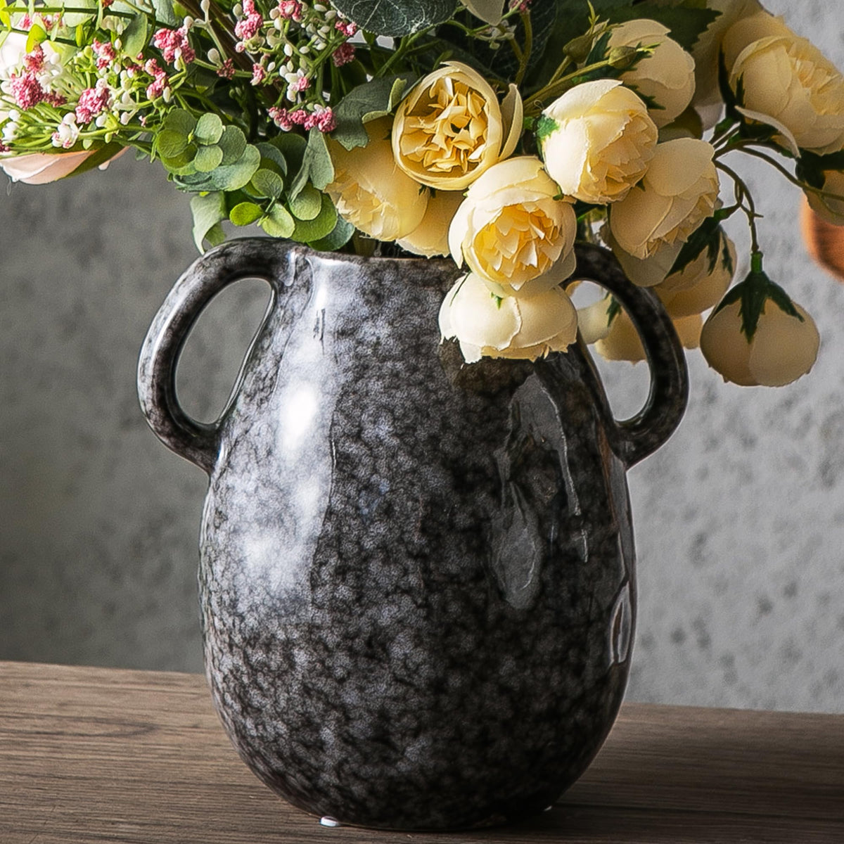 Blue Ceramic Vase with Two Handles